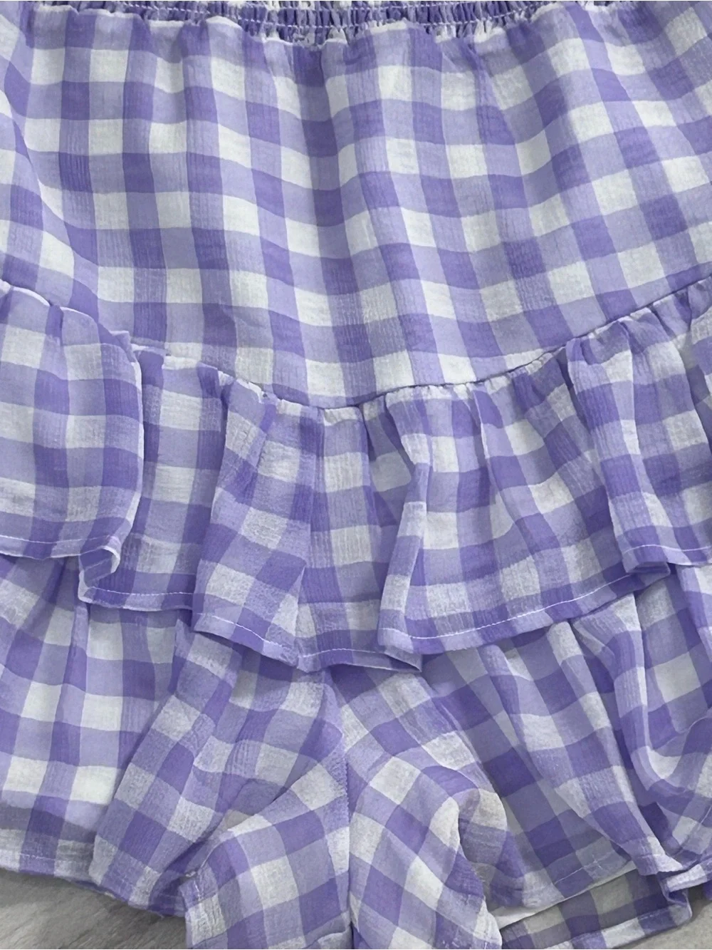 English Factory Lavender Gingham Ruffle Shorts